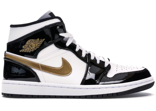 jordan 1 mid patent black white gold
